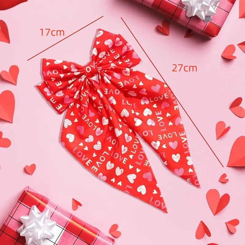 Wholesale Valentine's Day Bow Ribbon Spring Clip Heart-shaped Red Lip Print Back of The Head Hairpin
